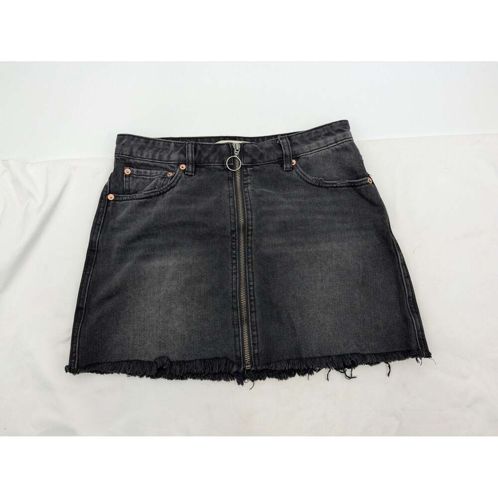 We The Free Black Denim Mini Skirt Size 27 Zip It Up Skirt Preppy Moto Biker